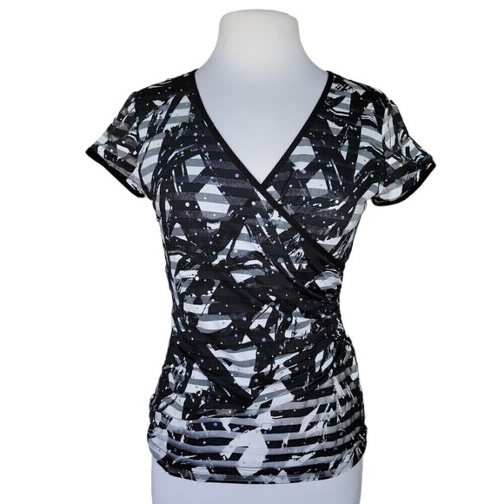 Joseph Ribkoff Vintage Black and White Cross Over Front Shirt Women's Size 4